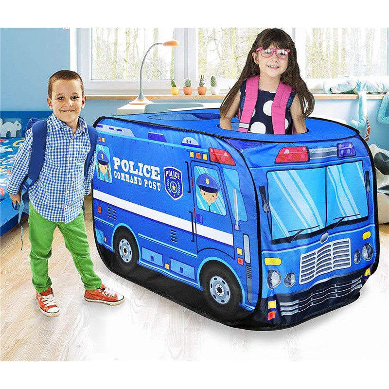 Spielhaus Spielzelt Feuerwehrauto Polizeibus Faltbar Pop-Up Spielzeug Kinderspielzeug Eis Feuerbekämpfung blue