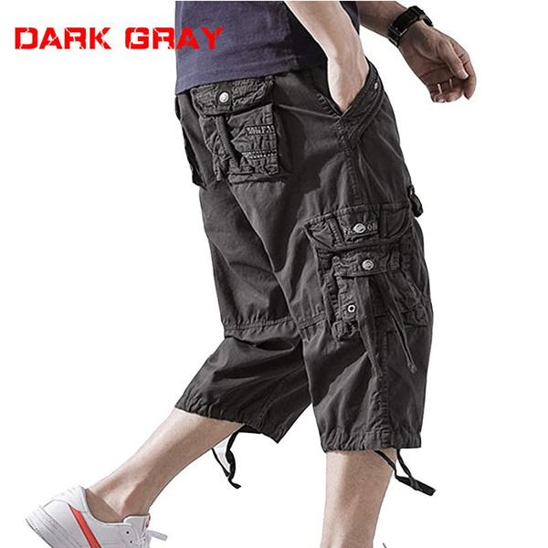 2021 sommer Herren Casual Cargo Kurze Hosen 3/4 Lose Fit Unten Knie Capri Cargo Hosen Baumwolle 40 dunkelgraue