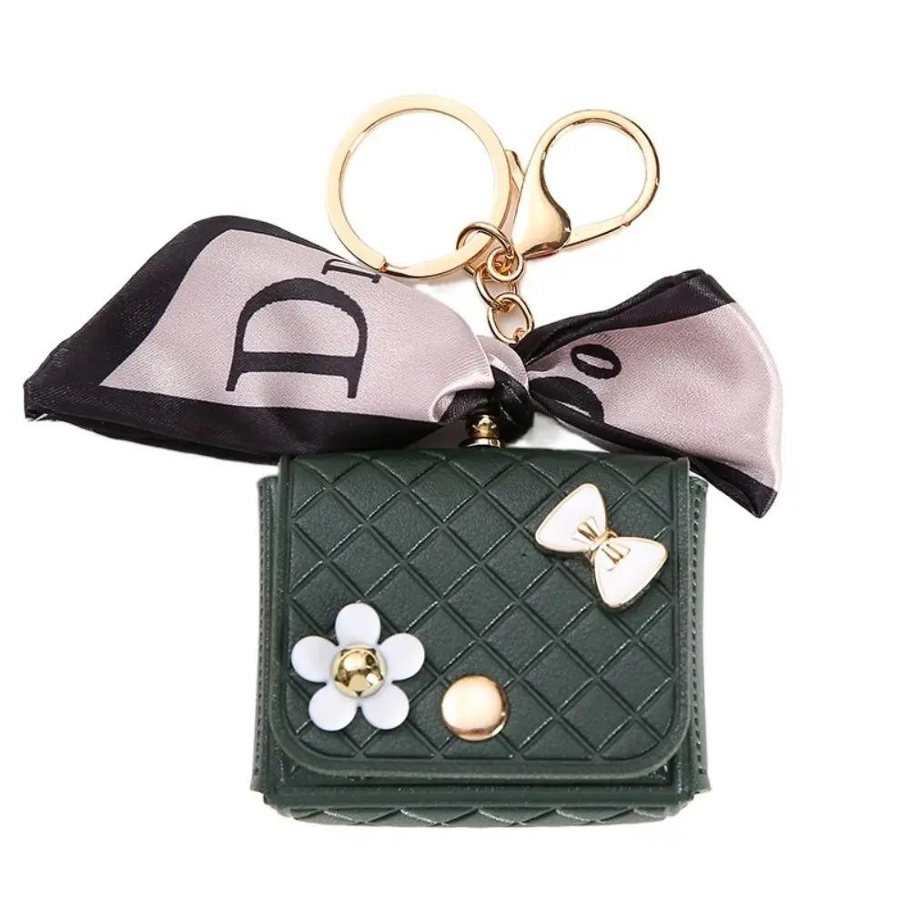 Mode Leder Kopfhörer Lagerung Tasche Mini Kreative Keychain Solide Farbe Anhänger Kopfhörer Fall Bluetooth Headset Abdeckung armee grüne