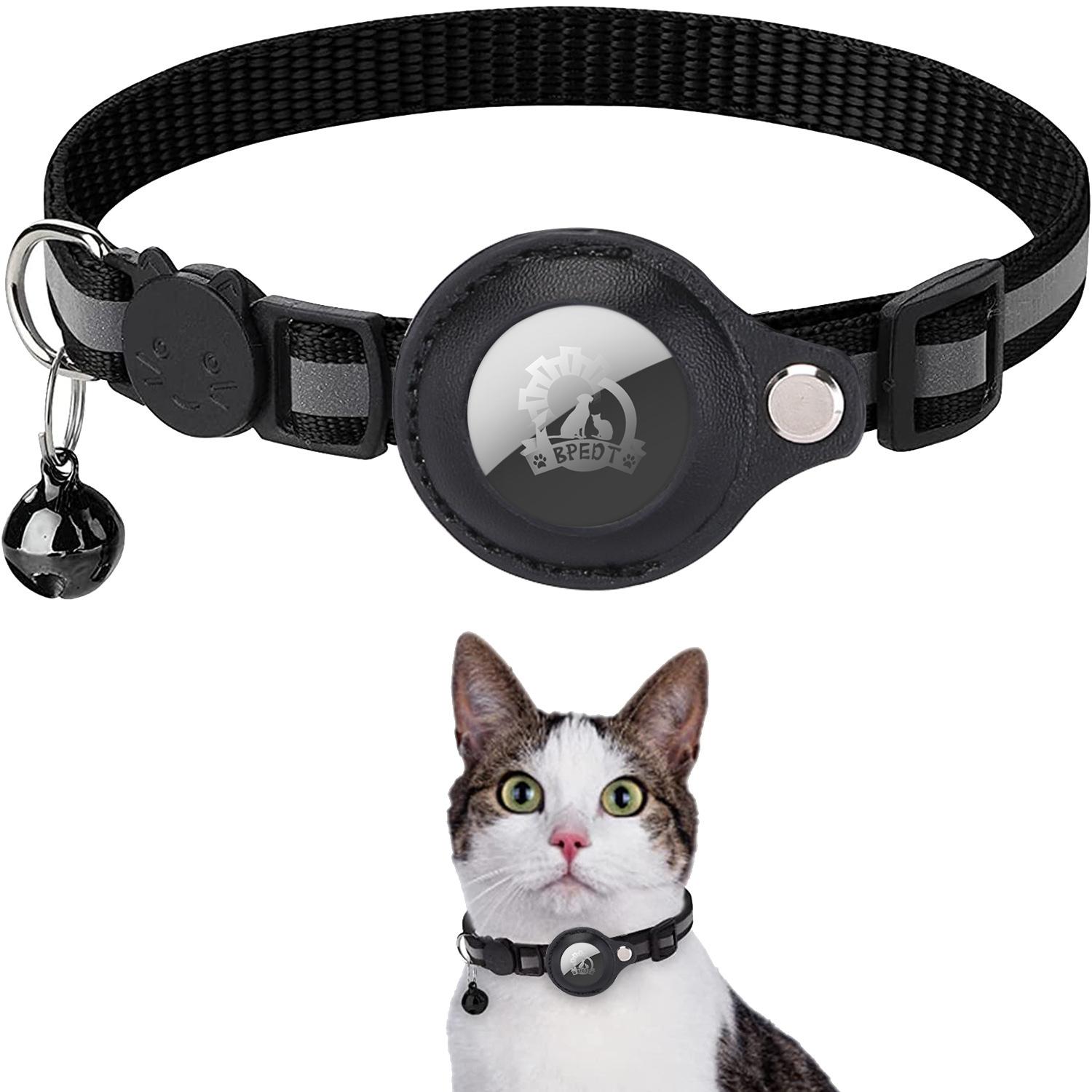 Katzenhalsband mit Schutzhülle für Airtag Anti Lost Locator Tracker Hundezubehör Reflektierende Haustierhalsbänder 22-32cm schwarz