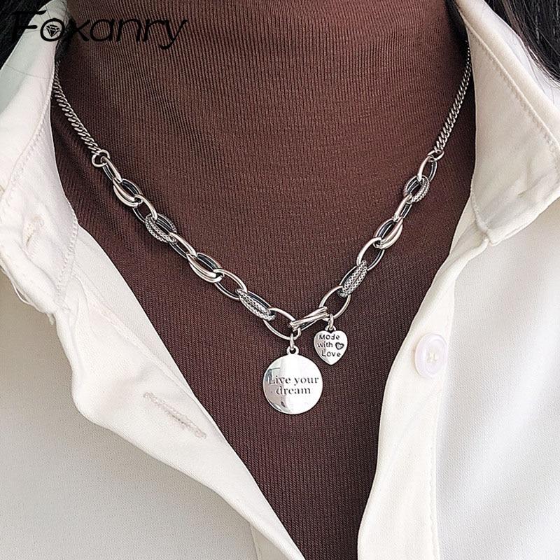 925 Sterling Silber Dicke Kette Halskette INS Mode Hip Hop Vintage Design LIEBE Herz Anhänger Thai Silber Party Schmuck silber