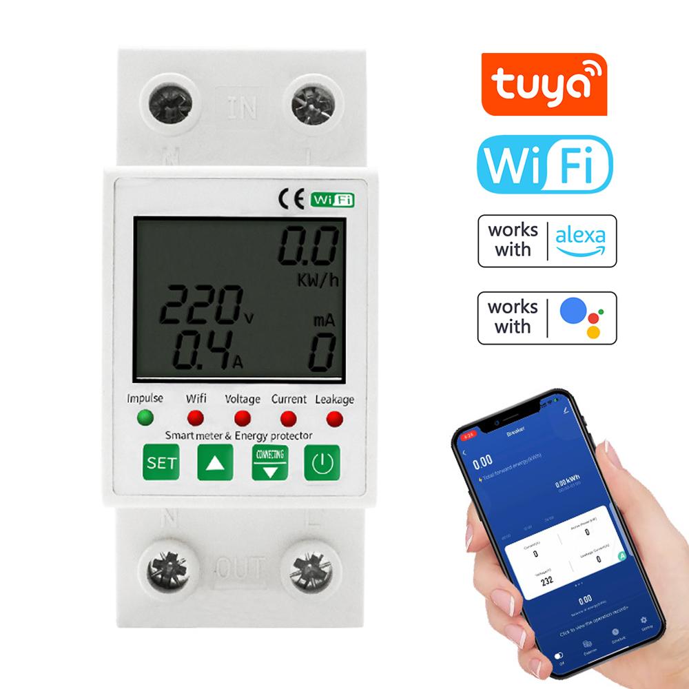 Tuya WiFi 2P Intelligente Leckage Schutz Schalter Strom Spannung Überwachung Timer Funktion Power