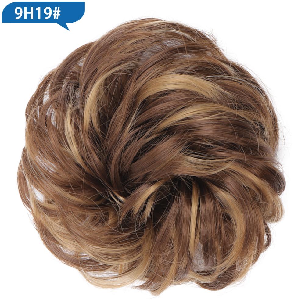 Haarknoten, Haarteil, dunkelbraun, Messy Bun, Haarverlängerung, für Damen, gewellt, lockig, Hochsteckfrisur, Haargummi, elastisch black