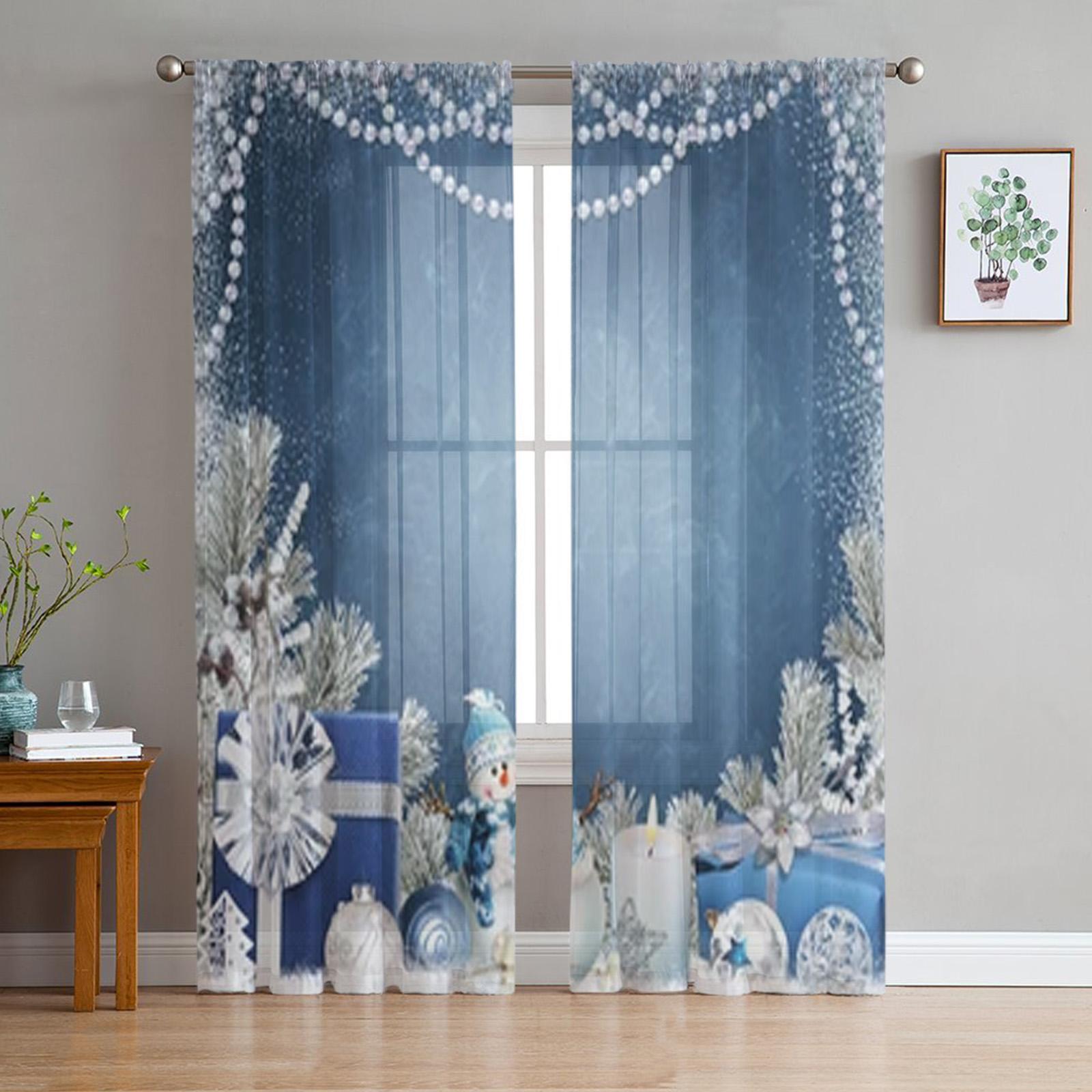 Weihnachtsplätzchen-Schneeflocken-Tüll-Fenstervorhang für Wohnzimmer, Schlafzimmer, Voile, transparente Vorhänge, Küchenbehandlungen, Vorhänge 135W x 114H(cm)