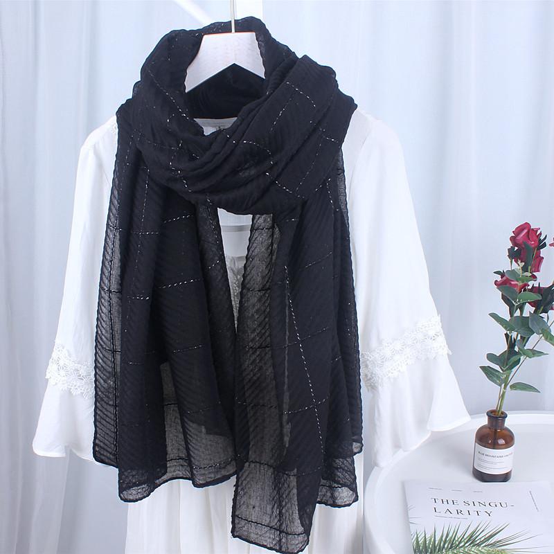 Koreanische Version Japanischer Frühlings- und Herbst-Plaidschal für Damen Baumwolle Leinen Winter Britischer Klassischer Schal Grau Koreanische Version Vielseitig Student black