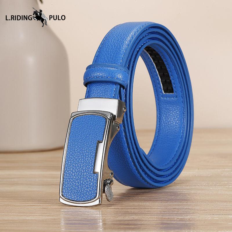 Echtleder Gürtel Gelb Rindsleder Rot Automatische Schnalle Gürtel Blau Weiß Orange Farbe Gürtel 105cm blau