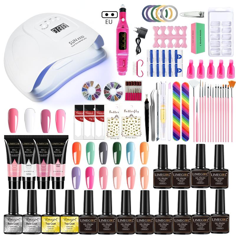 Limegirl Nagel-Set, 18/12-teilig, Nagel-Gel-Nagellack-Set mit UV-LED-Lampe, Trockner, Soak-Off-Maniküre-Werkzeug-Set, elektrisches Nagel-Werkzeug-Set