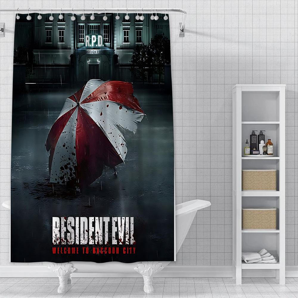Duschvorhang Resident Evil Wasserdicht Polyesterstoff Farbe Bunt Badezimmer Vorhänge Haus Badezimmer Dekor Vorhang Mit Haken W160H160(CM)-1 Pcs