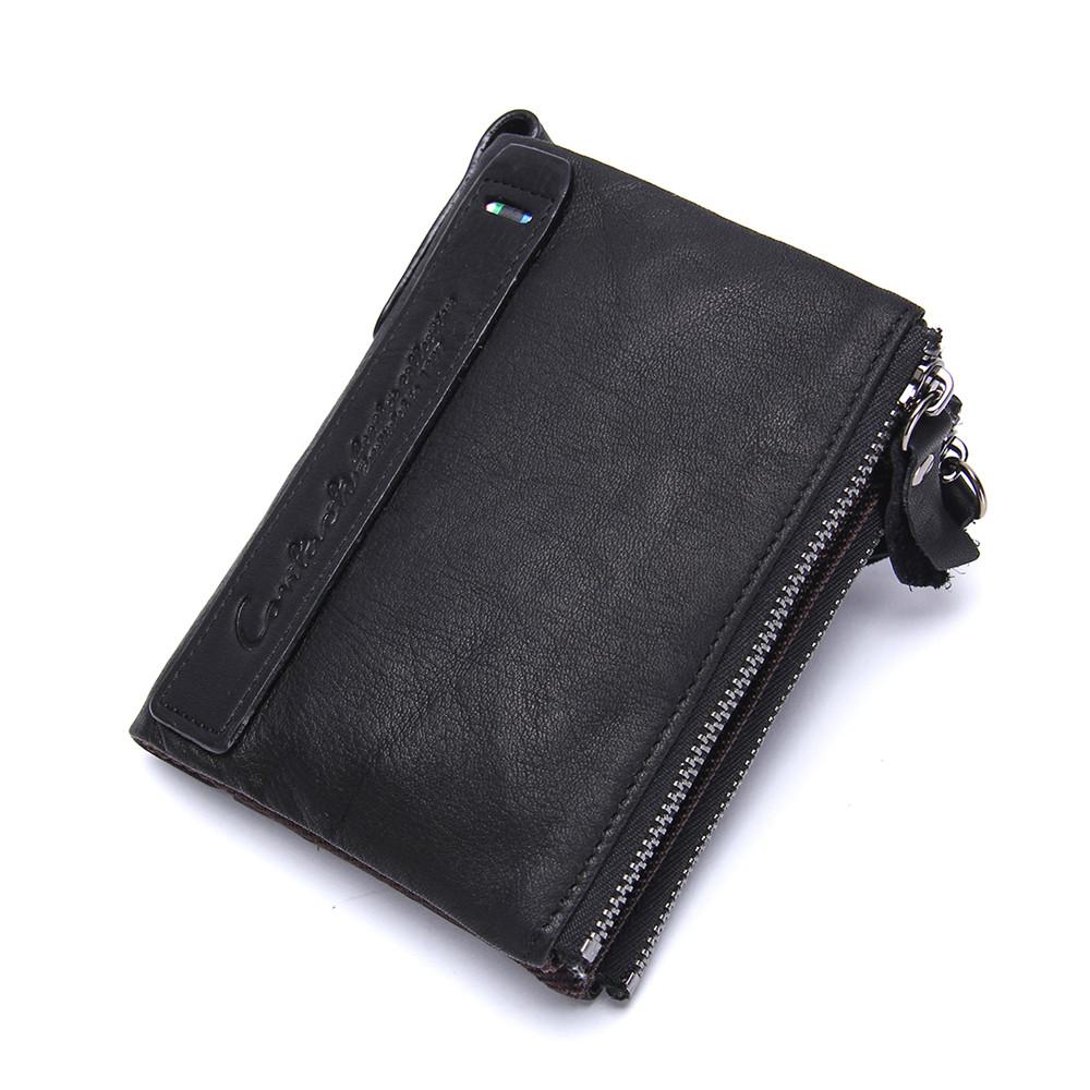 CONTACT'S Modische Damen-Geldbörse aus echtem Leder, Ausweishalter mit Doppelreißverschluss, kleine Damen-Geldbörse schwarz