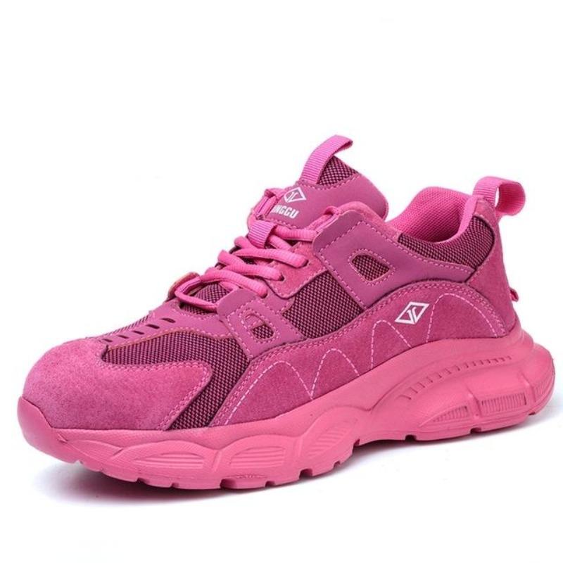 Damen Stahlkappe Anti-Zertrümmerung Durchstichfest Leicht Weichsohlig Arbeitsstiefel Mode Atmungsaktiv Sicherheitsschuhe 33EU/CN34 rosa