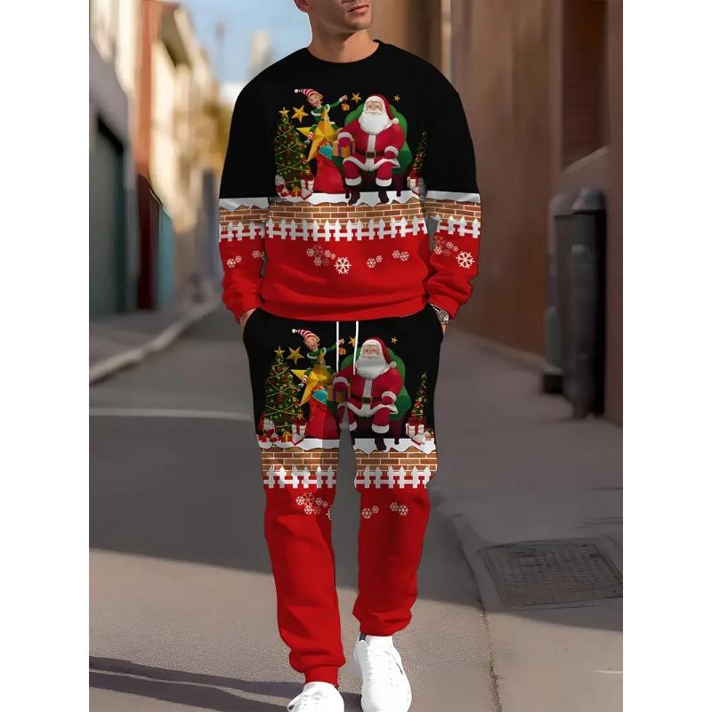 Weihnachtsbekleidungsset Frühling Herbst Herren Damen Mode 3D-Druck 2-teiliger Anzug Freizeit Sportbekleidung Sweatshirt Jogginghose 2-teilige Sets XL