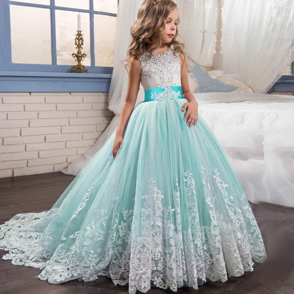 Teen Mädchen Lange Kleid Brautjungfer Kinder Kleider Mädchen Kinder Prinzessin Party Hochzeit Kleid 170cm grün