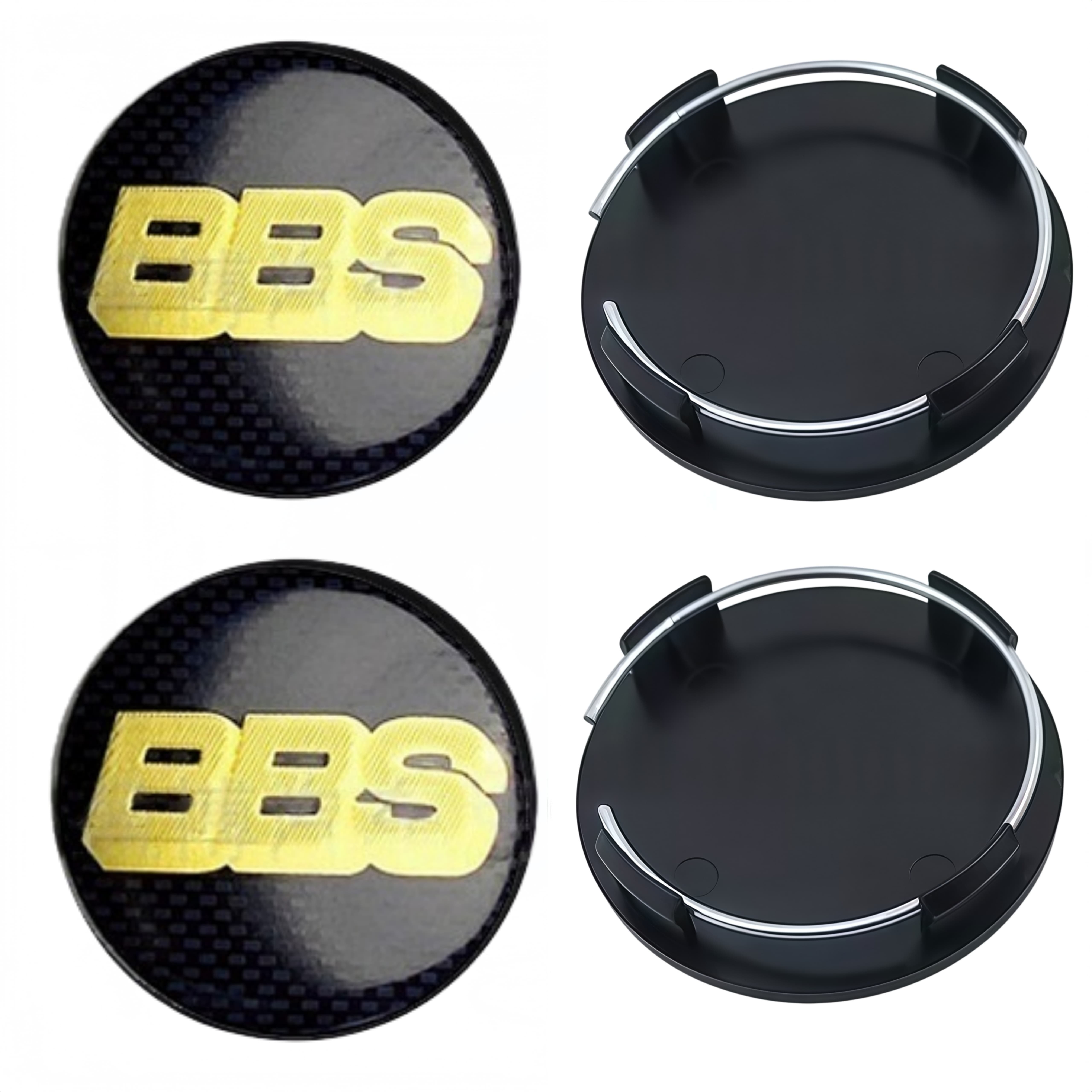 4 Stück 65mm BBS Logo Emblem Plakette Auto Radnabendeckel Räder Radkappen Auto Nabenfelgenabdeckung Ersatz Auto Zubehör Grid Black Gold schwarz