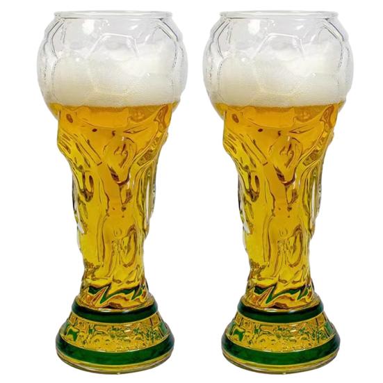 2 Stück Fußball-Trophäe Bierglas für Glas-Fußball-Feier Spieltag 500ml Fassungsvermögen Fußballparty 2pcs