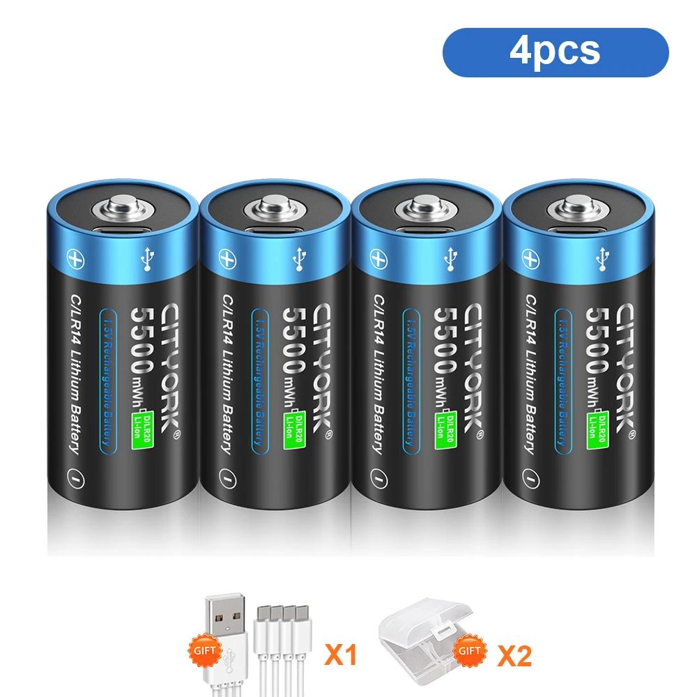 CITYORK 1,5V C-Größe Wiederaufladbare Batterie Typ C USB-Laden R14 LR14 Li-Ionen C-Batterie Batterien für Taschenlampe Gasherd