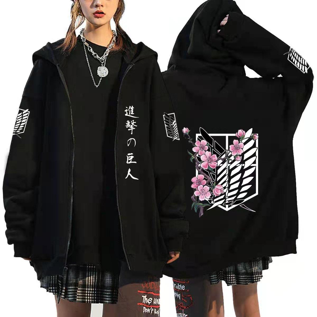 Attack On Titan Anime Hoodie mit Reißverschluss für Herren und Damen, Shingeki No Kyojin, Mikasa Ackerman, Jacken, Mäntel, langärmelig, lässig, mit Reißverschluss L gray