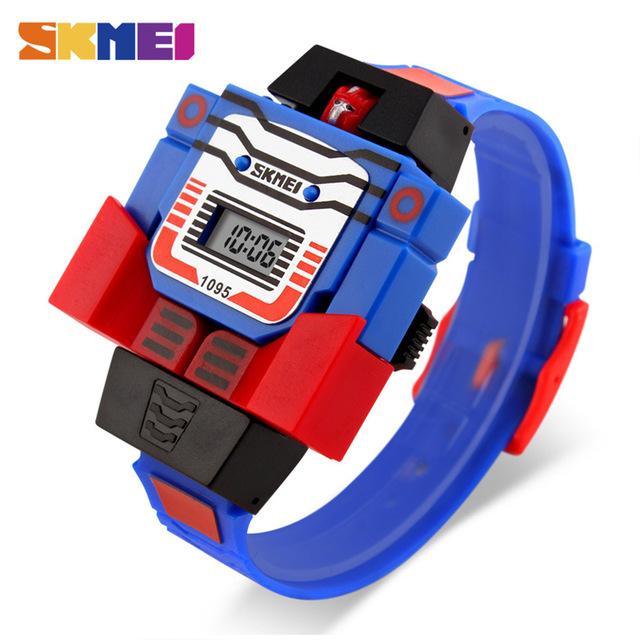 SKMEI 1095 LED-Digitaluhren, modische Kinder-Kreativ-Cartoon-Roboter, PU-Armband, lässige Armbanduhren blau