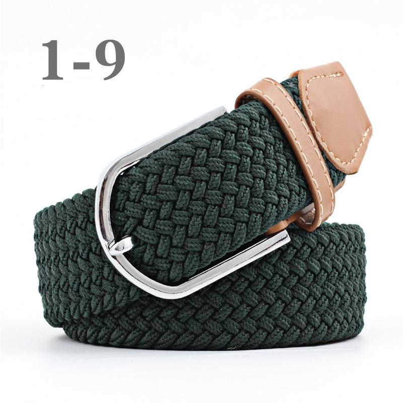 2024 neue Mode Hohe Qualität Explosive frauen Leinwand Gürtel männer Elastische Gürtel Casual Stretch Woven Pin Schnalle Gürtel dunkelgrüne
