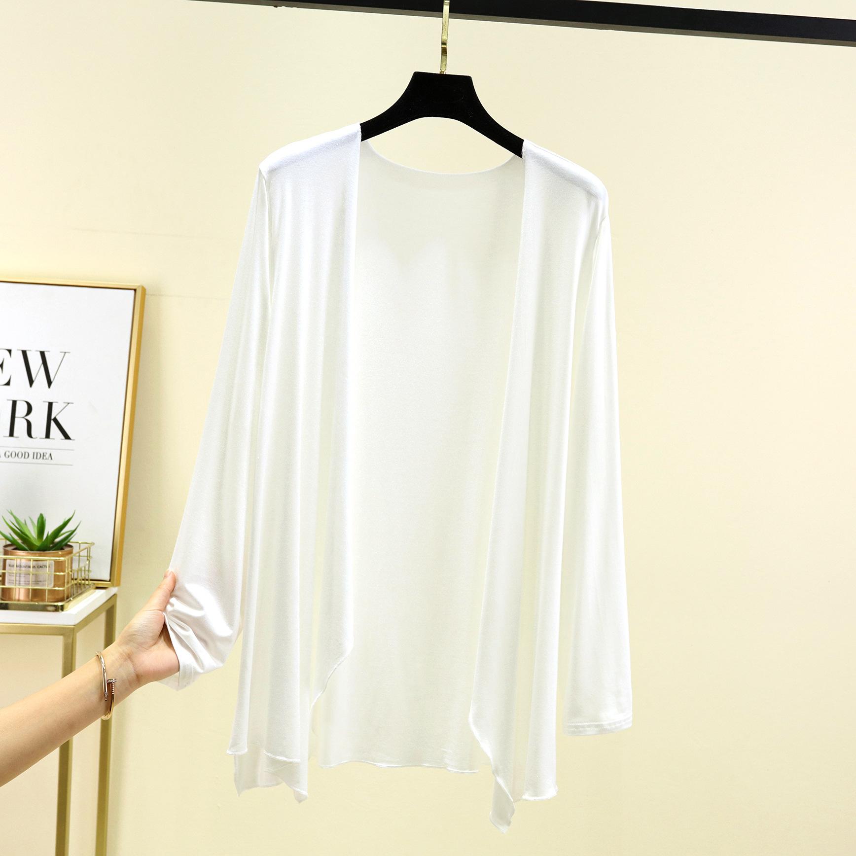 Herbst Sommer Sonnenschutzkleidung Damen Modal Cardigan Damen Schal Oberbekleidung Weibliche Langarm Strickjacken Damen Dünner Mantel L weiß