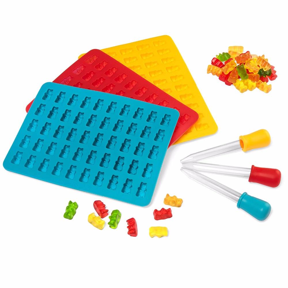 3D-Gummibärchen-Form aus Silikon für Kuchen, Süßigkeiten, Desserts, Schokoladenhersteller, Eiswürfelform mit PipetteKhILIL2252I rot