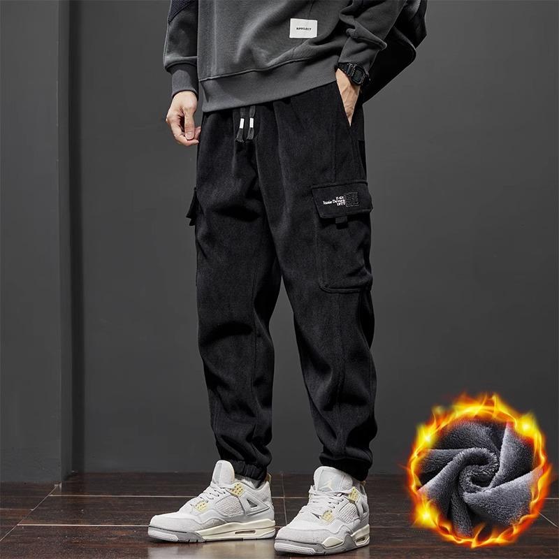 Winter männer Fleece Warme Casual Hosen Jogging Jogginghose Männlichen Harajuku Y2k Hosen Lose Streetwear Harem Hosen für Männer XXXXXL schwarz