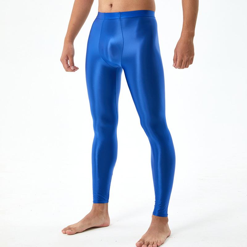 Seidig glatte, sexy, enge Leggings für Herren, U-konvexe, glänzende Hose, Bodybuilding, Übergröße, glänzend M blau