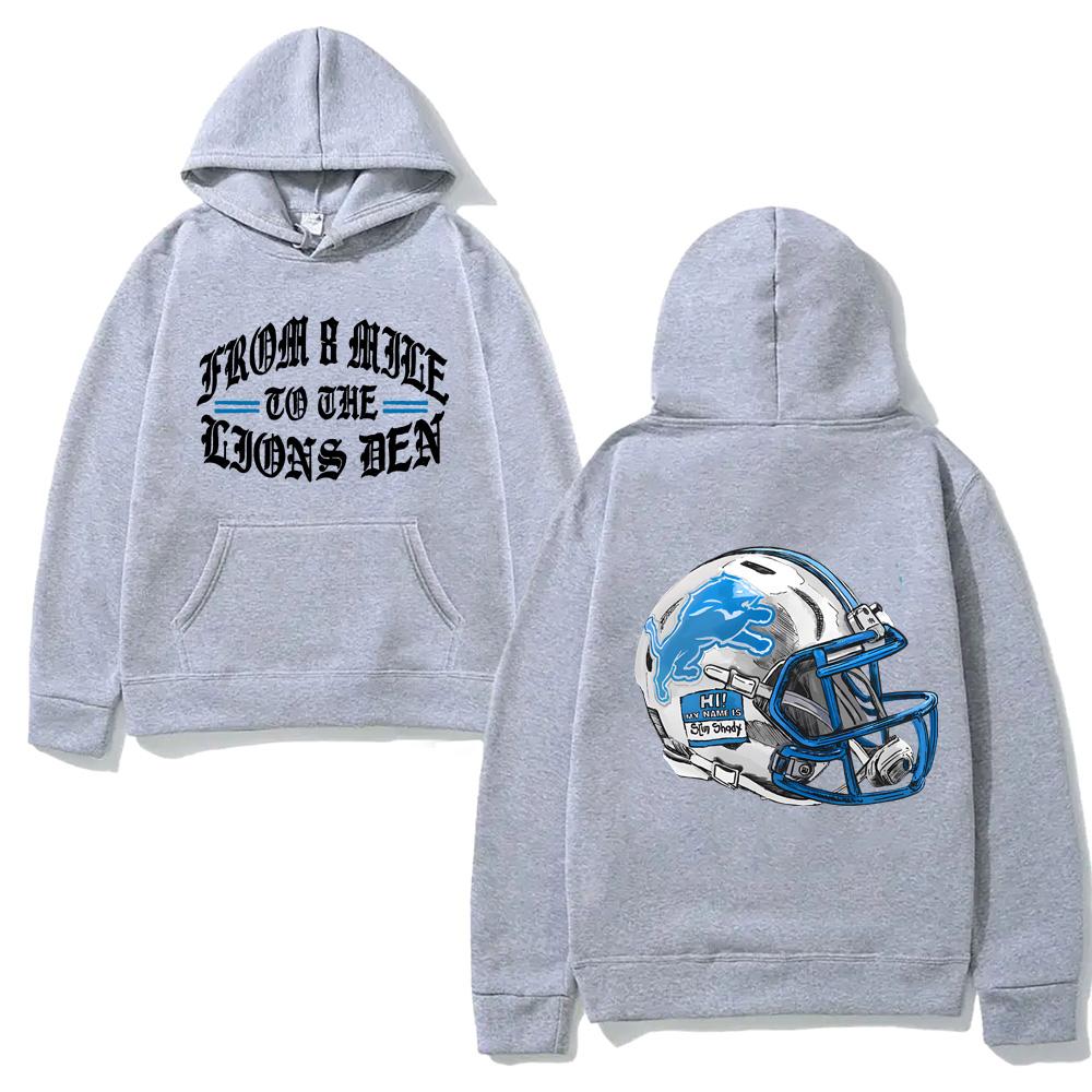 EMINEM X DETROIT LIONS HELM HOODIE Eminem Hochwertiges Fleece Sweatshirt Langarm Gothic Kleidung XXXL graue