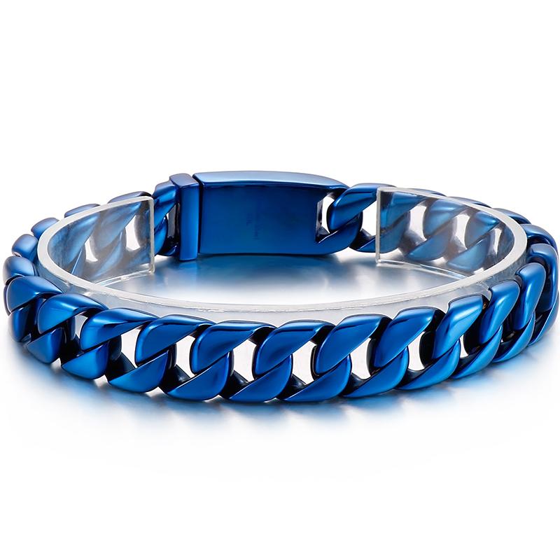 Herren-Armband, 12 mm breit, Edelstahl, Panzerkette, Charm-Armbänder an der Hand, Bänder für Männer, Vintage, Herrenschmuck, Zubehör 22CM blau