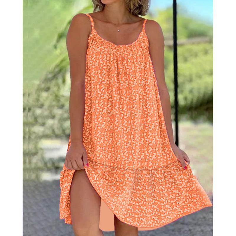 Frauen Mode Schlinge Kleid Sommer Casual Ärmellose Übergroßen Blumen Druck Party Lose Kleider Weibliche 5XL orange