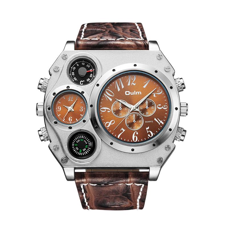 Oulm Quarz-Uhr Doppelzeitzone Herrenuhr Quarz-Uhr Armband Persönlichkeit Großes Zifferblatt Herrenuhr Mode Coole Uhr