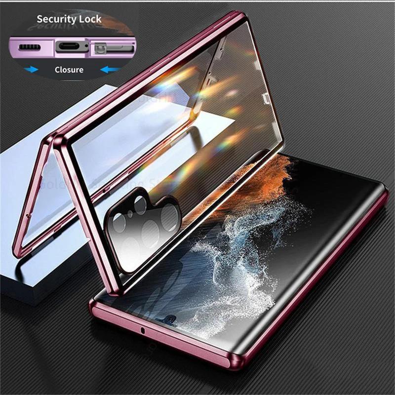 360° Metall Magnetische Hülle Für Samsung S26 Ultra S25 S24 S23 Plus Doppelseitige Ultra HD Kratzfeste Glas Displayschutz Hülle Galaxy S22 Ultra 5G rot