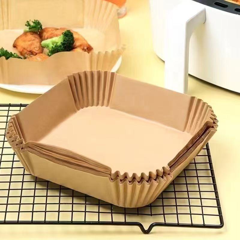 50/100 STÜCKE Fritteuse Einweg-Papiereinlagen Quadratische Papiereinlage Ölfest, Wasserdicht, Backpapier zum Backen Braten Mikrowelle 100PCS braun