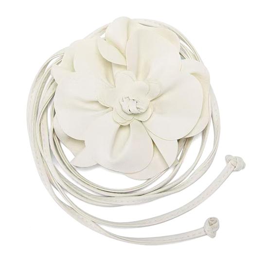 Boho-Blumen-Taillengürtel für Damen und Mädchen, florales Kunstleder, Seil, Taillenband, Hochzeitskleid, dünner Bund weiß