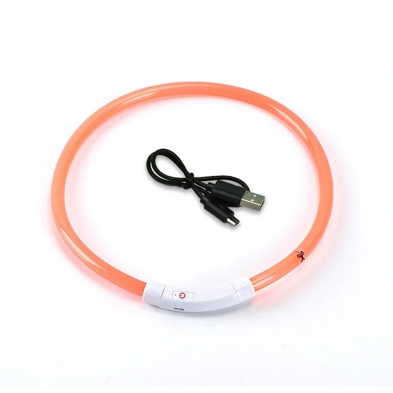 LED-Hundehalsband, leuchtendes USB-Hundehalsband für Katzen, 3 Modi, LED-Licht, leuchtendes Verlustpräventions-LED-Halsband für Hunde, Haustier-Hundezubehör 35CM orange