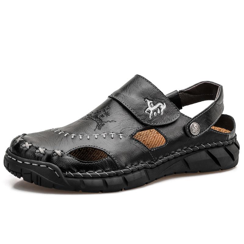 Herrenschuhe in großer Größe Zehensandalen aus echtem Leder Wasserdichte Büffelleder Herren Badeschuhe Weiches Leder Sommer Doppelzweck Outdoor-Bekleidung 50