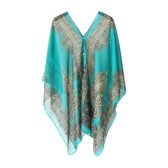 Schal, Schal, stilvoll, bedruckt, Chiffon-Bikini-Überzug, Temperament, Vintage-Schal, Poncho, Bikini-Überzug für den Strand grün