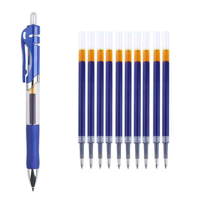Einziehbares Gelschreiber-Set, schwarze/rote/blaue Tinte, farbiger Gelstift, 0,5 mm, austauschbare Nachfüllungen, Büro- und Schulbedarf, Schreibwaren, Signierstift 11pcs set blau