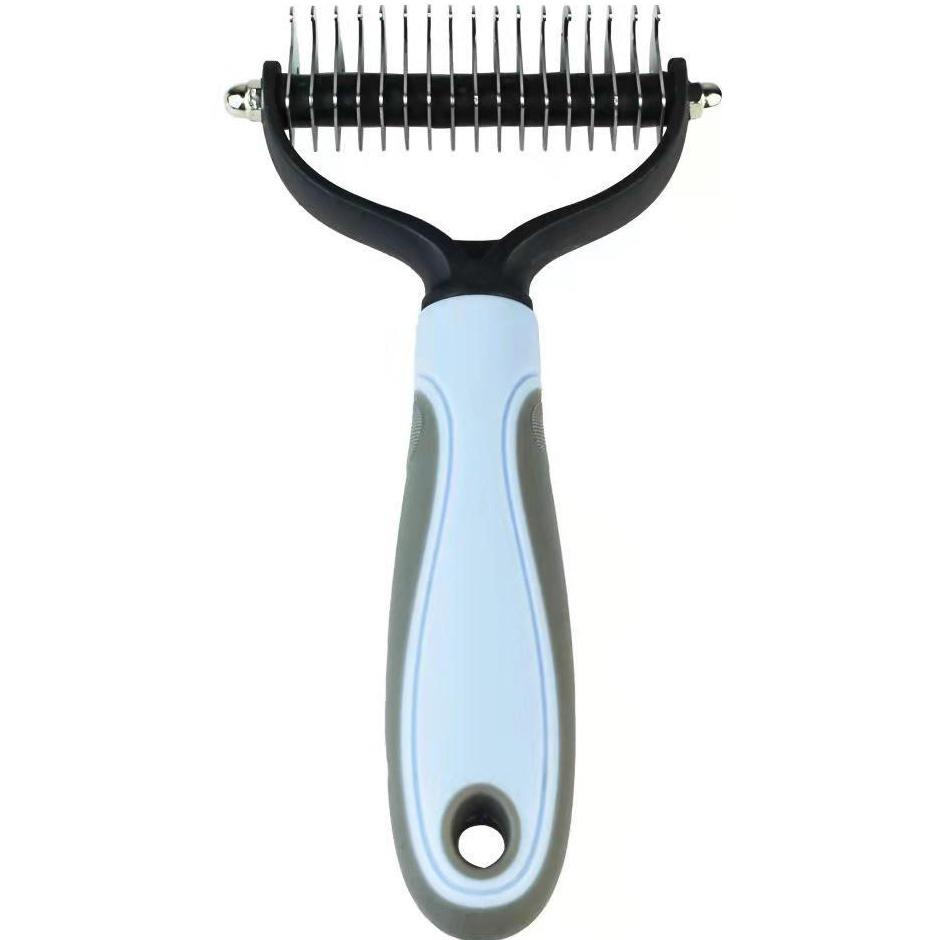 Haustier-Hundekamm, Haarentferner, Katzenkamm für langes Haar, lockige Hunde, Katzen, Entfernung der Unterwolle, Haustierbürste, Rechen, Demattierungsbürste, Hundezubehör 10cm blau