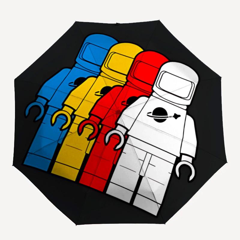 1 Stück Lego Astronauten Automatisches Öffnen/Schließen Faltbarer Regenschirm, Winddichte 8-Rippen-Konstruktion, Leichter Reise-Regenschirm für Damen/Herren,a0903198
