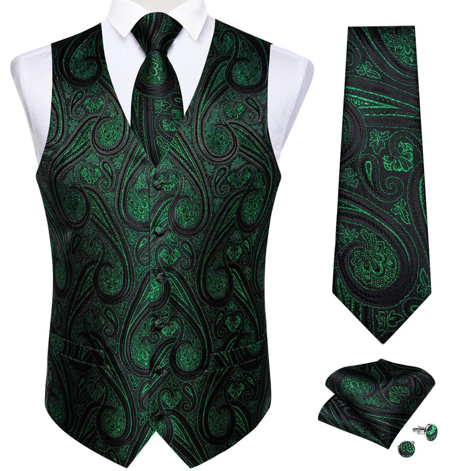 Dibangu Rote Weste für Herren, Paisley-Weste, Krawatte und Einstecktuch, Hochzeitswesten-Set, formelle Anzugweste für Herren XXXL kadmium grüne