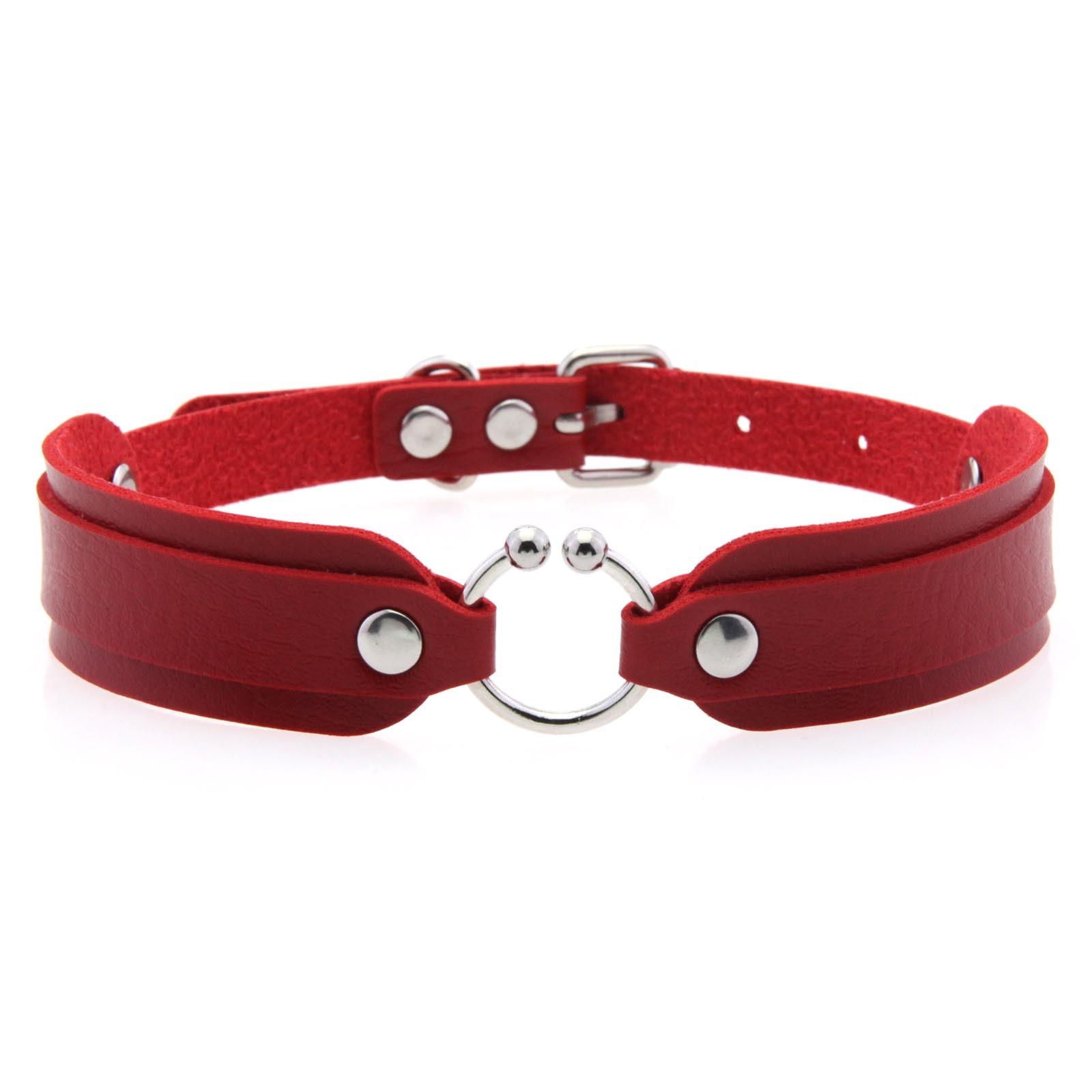 DIEZI Harajuku Gothic Cosplay Choker-Halskette aus PU-Leder für Damen und Herren, Punk, sexy, mit kreisförmigem Anhänger, Torques-Halskette, Geschenkschmuck brown