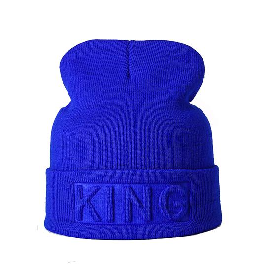 Winter Hut König Königin Mützen Mode Hip Hop Paare Kappe Casual Solide Hut Männer Frau Warme Gestrickte Beanie Ski Skullies motorhaube KING königsblau
