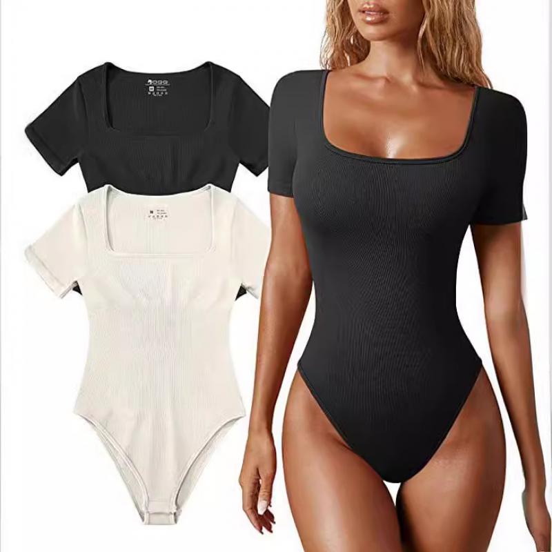 Schlanke Damen Sexy Bodysuit Solid Fashion Skinny Bodycon Damen Bodysuit Kurzarm Casual Einfarbig Lose Sport Damen Bodysuit Strand Strampler M schwarz