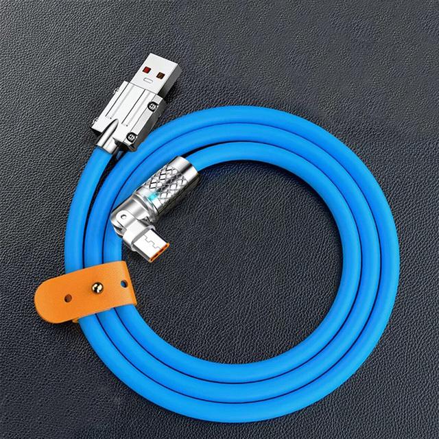 120W 6A Silikon-USB-Ladekabel für iPhone 14 13 12 11 Pro Max Mini 180 Grad drehbares ultraschnelles Ladekabel mit Blitzkabel 1m blau