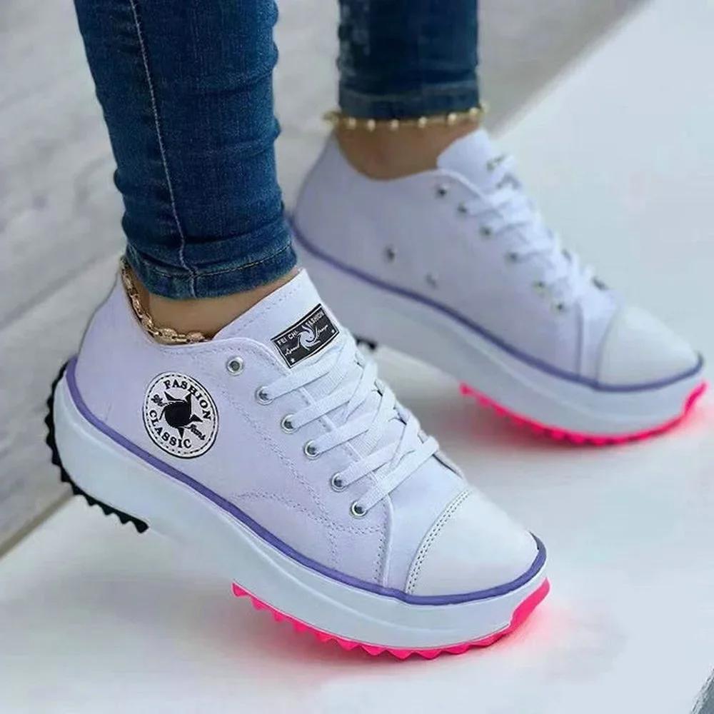 Schuhe für Damen Klassische weiße Canvas-Sneakers Mode Plateau Damen Freizeitschuhe Hohe Qualität Schnürschuhe Damen Tennisschuhe 35-43 38 weiß