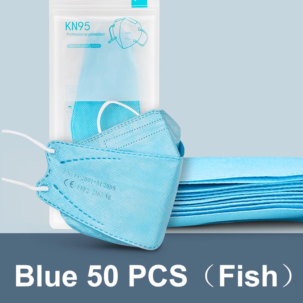 CE FFP2 Gesichtsmaske Fischmaske Kn95 zugelassen Mascarillas Faciales wiederverwendbare Maske 50 PCS(Fish) blau