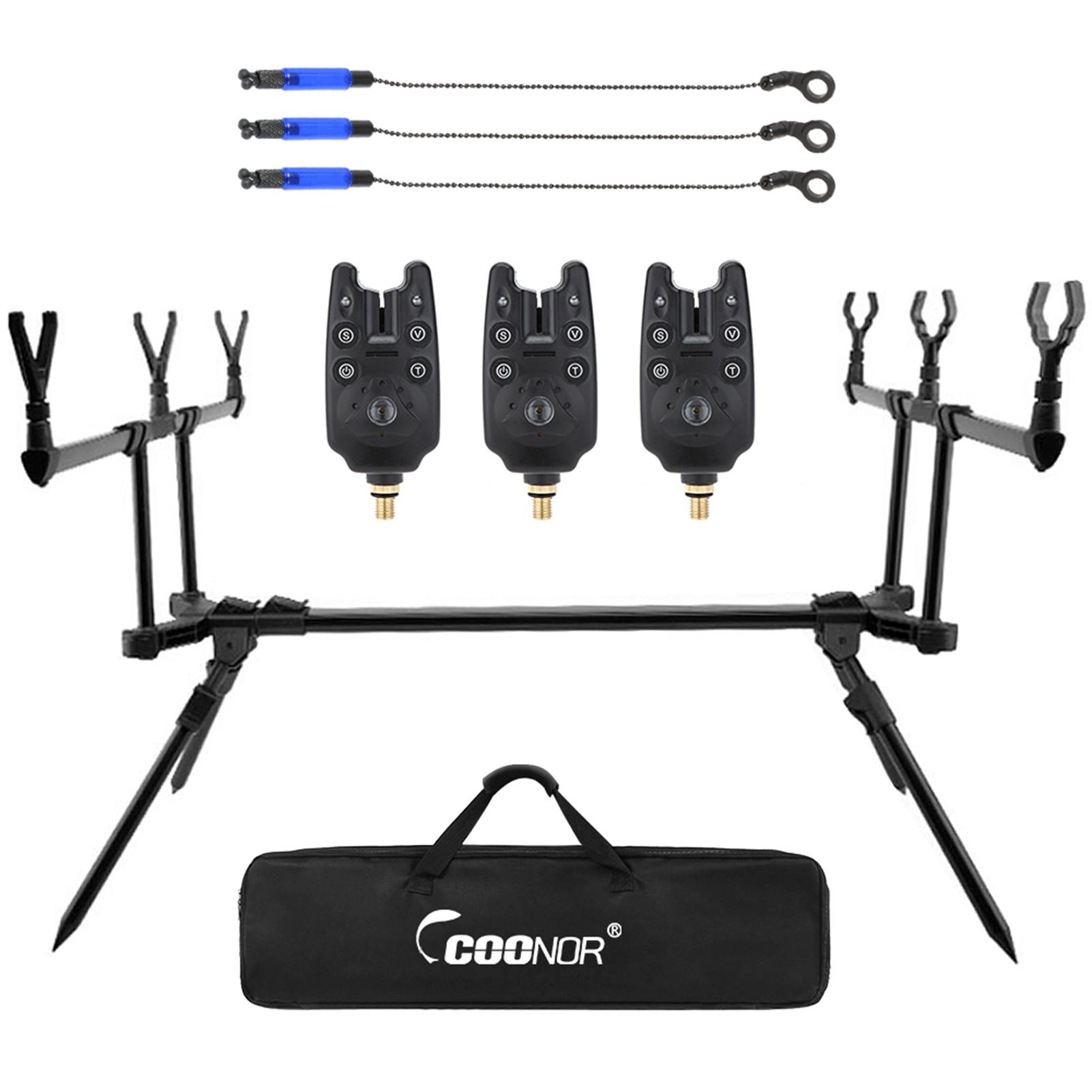 Verstellbarer, einziehbarer Karpfen-Angelrute-Ständer, Halter, Angelruten-Pod-Ständer mit 3 Angelbissen schwarz