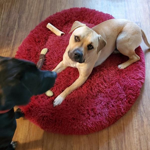 Luxuriöses, flauschiges, extra großes Hundebett, Sofa, waschbares, rundes Hundekissen, Haustierbett für große, extra große Hunde XL wein rot