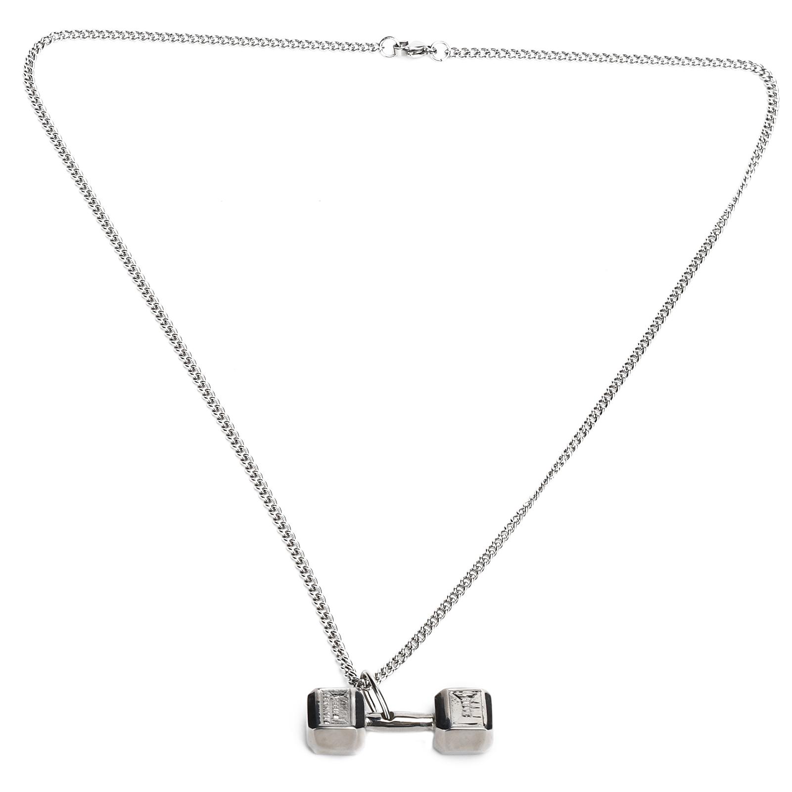 Hantel Anhänger Halskette Unisex Modische Schmuck Halskette Geschenk Kleidung Accessoire Stahlfarbe