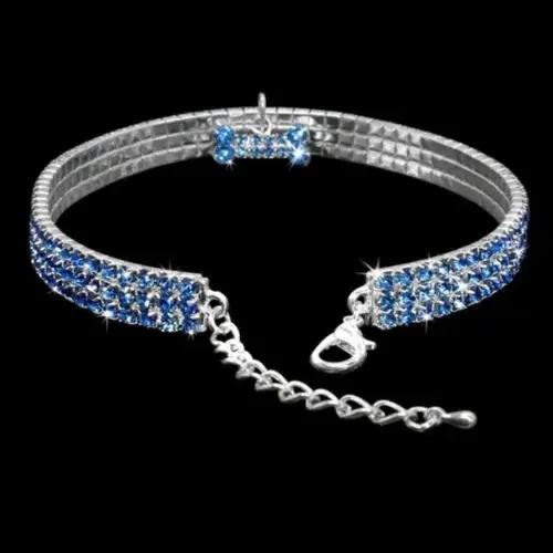 Hundehalsband Strassschmuck Chihuahua Kristallschmuck Verstellbar Gravierter Text Hundehalsband S blau